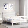 Double bed frame with white solid wood headboard by vidaXL, Beds and slatted bases - Ref: Foro24-3194997, Price: 153,99 €, Di...