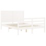 Double bed frame with white solid wood headboard by vidaXL, Beds and slatted bases - Ref: Foro24-3194997, Price: 153,99 €, Di...