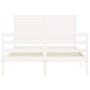 Double bed frame with white solid wood headboard by vidaXL, Beds and slatted bases - Ref: Foro24-3194997, Price: 153,99 €, Di...