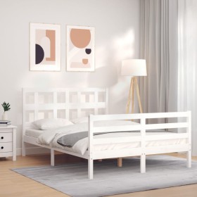 Double bed frame with white solid wood headboard by vidaXL, Beds and slatted bases - Ref: Foro24-3194802, Price: 125,99 €, Di...