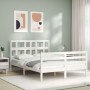 Double bed frame with white solid wood headboard by vidaXL, Beds and slatted bases - Ref: Foro24-3194802, Price: 137,81 €, Di...