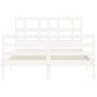 Double bed frame with white solid wood headboard by vidaXL, Beds and slatted bases - Ref: Foro24-3194802, Price: 137,81 €, Di...