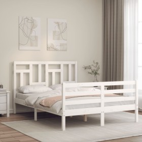 Double bed frame with white solid wood headboard by vidaXL, Beds and slatted bases - Ref: Foro24-3194932, Price: 136,35 €, Di...