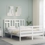 Double bed frame with white solid wood headboard by vidaXL, Beds and slatted bases - Ref: Foro24-3194932, Price: 128,54 €, Di...