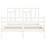 Double bed frame with white solid wood headboard by vidaXL, Beds and slatted bases - Ref: Foro24-3194932, Price: 128,54 €, Di...