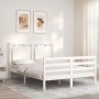 Double bed frame with white solid wood headboard by vidaXL, Beds and slatted bases - Ref: Foro24-3194022, Price: 136,97 €, Di...