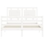 Double bed frame with white solid wood headboard by vidaXL, Beds and slatted bases - Ref: Foro24-3194022, Price: 136,97 €, Di...