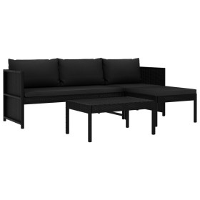 Set de muebles de jardín 3 piezas y cojines ratán sintético negro de vidaXL, Conjuntos de jardín - Ref: Foro24-47400, Precio:...