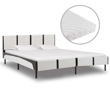 Bed with black and white synthetic leather mattress 180x200 cm by vidaXL, Beds and slatted bases - Ref: Foro24-277529, Price:...