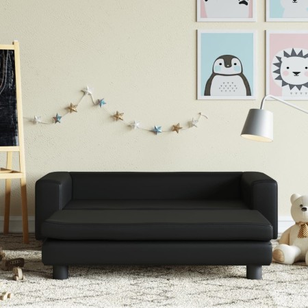 Children's sofa and footstool black synthetic leather 100x50x30 cm by vidaXL, Baby and Toddler Furniture - Ref: Foro24-319641...