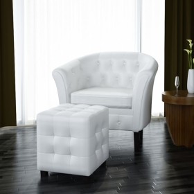 Cube design armchair with footrest in white synthetic leather by vidaXL, Armchairs - Ref: Foro24-60711, Price: 138,99 €, Disc...