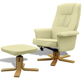 Sillón con reposapiés cuero sintético blanco crema de vidaXL, Sillones - Ref: Foro24-241034, Precio: 195,99 €, Descuento: %