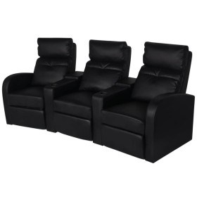 Sillón reclinable de 3 plazas de cuero artificial negro de vidaXL, Sillones - Ref: Foro24-242002, Precio: 1,00 €, Descuento: %