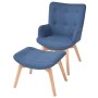 Sillón con taburete reposapiés de tela azul de vidaXL, Sillones - Ref: Foro24-244663, Precio: 199,30 €, Descuento: %