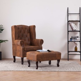 Chesterfield armchair and footrest in brown artificial suede leather by vidaXL, Armchairs - Ref: Foro24-281277, Price: 441,92...