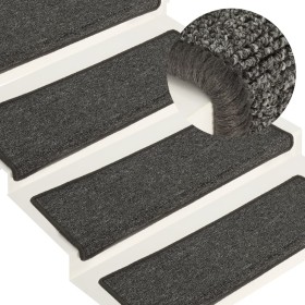 Alfombras de peldaños de escalera 15 uds gris y negro 65x21x4cm de vidaXL, Alfombrillas para escalones - Ref: Foro24-326197, ...