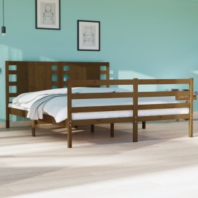 Brown pine wood double bed frame 135x190 cm by vidaXL, Beds and slatted bases - Ref: Foro24-3104261, Price: 182,99 €, Discoun...