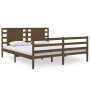 Brown pine wood double bed frame 135x190 cm by vidaXL, Beds and slatted bases - Ref: Foro24-3104261, Price: 182,78 €, Discoun...