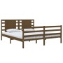 Brown pine wood double bed frame 135x190 cm by vidaXL, Beds and slatted bases - Ref: Foro24-3104261, Price: 182,78 €, Discoun...