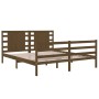 Brown pine wood double bed frame 135x190 cm by vidaXL, Beds and slatted bases - Ref: Foro24-3104261, Price: 182,78 €, Discoun...