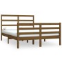 Brown pine wood double bed frame 135x190 cm by vidaXL, Beds and slatted bases - Ref: Foro24-3104984, Price: 172,35 €, Discoun...