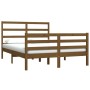 Brown pine wood double bed frame 135x190 cm by vidaXL, Beds and slatted bases - Ref: Foro24-3104984, Price: 172,35 €, Discoun...