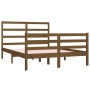 Brown pine wood double bed frame 135x190 cm by vidaXL, Beds and slatted bases - Ref: Foro24-3104984, Price: 172,35 €, Discoun...