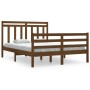 Honey brown solid wood double bed frame 135x190 cm by vidaXL, Beds and slatted bases - Ref: Foro24-3105293, Price: 172,57 €, ...