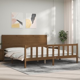 Honey brown solid wood bed frame with headboard by vidaXL, Beds and slatted bases - Ref: Foro24-3192769, Price: 210,30 €, Dis...