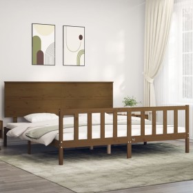 Honey brown solid wood bed frame with headboard by vidaXL, Beds and slatted bases - Ref: Foro24-3193419, Price: 203,99 €, Dis...