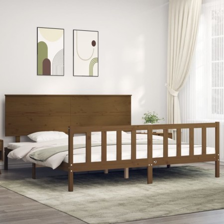 Estructura de cama con cabecero madera maciza marrón miel de vidaXL, Camas y somieres - Ref: Foro24-3193419, Precio: 203,91 €...