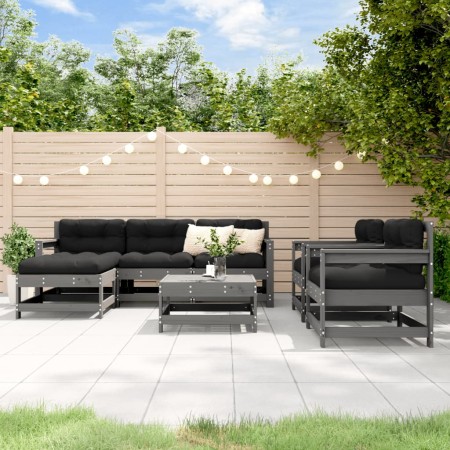 7-piece garden furniture set with solid wood gray cushions by vidaXL, Garden sets - Ref: Foro24-3185824, Price: 645,99 €, Dis...