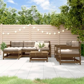 Gartenmöbel-Set 7-teilig und honigbraune Massivholzkissen von vidaXL, Gartensets - Ref: Foro24-3185825, Preis: 652,99 €, Raba...