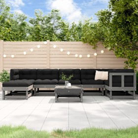 8-piece garden furniture set with solid wood gray cushions by vidaXL, Garden sets - Ref: Foro24-3185845, Price: 791,13 €, Dis...