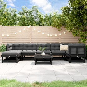 8-tlg Gartenmöbel Set und Kissen Massivholz schwarz von vidaXL, Gartensets - Ref: Foro24-3185847, Preis: 767,99 €, Rabatt: %