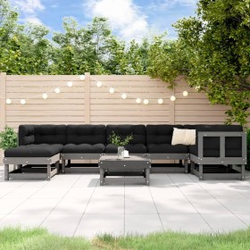 8-piece garden furniture set with solid wood gray cushions by vidaXL, Garden sets - Ref: Foro24-3185866, Price: 770,08 €, Dis...