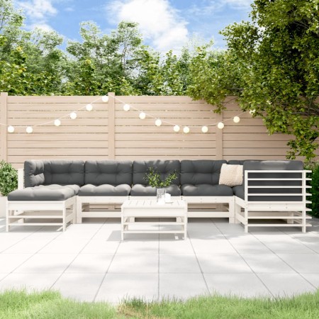 Garden furniture set 8 pieces with solid wood white cushions by vidaXL, Garden sets - Ref: Foro24-3185879, Price: 861,71 €, D...