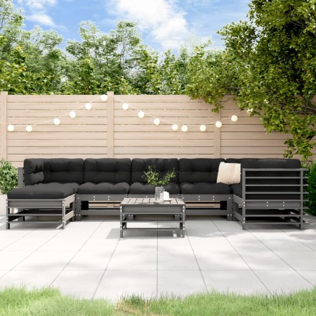 Garden furniture set 8 pieces and gray solid wood cushions by vidaXL, Garden sets - Ref: Foro24-3185880, Price: 860,67 €, Dis...