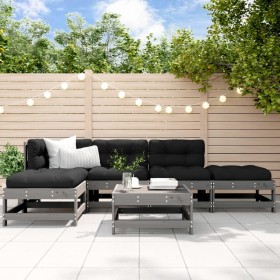 Garden furniture set 6 pieces and gray solid wood cushions by vidaXL, Garden sets - Ref: Foro24-3185901, Price: 530,49 €, Dis...