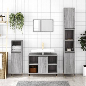 Sonoma gray plywood 3-piece bathroom furniture set by vidaXL, Bathroom furniture - Ref: Foro24-3190297, Price: 192,51 €, Disc...