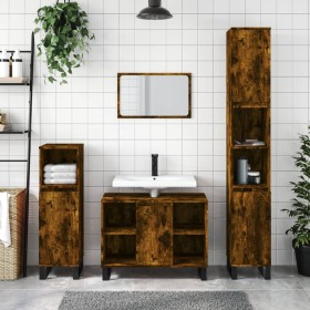 3-piece bathroom furniture set smoked oak plywood by vidaXL, Bathroom furniture - Ref: Foro24-3190312, Price: 205,99 €, Disco...