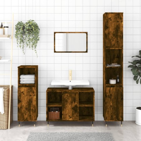 3-piece bathroom furniture set smoked oak plywood by vidaXL, Bathroom furniture - Ref: Foro24-3190296, Price: 184,88 €, Disco...