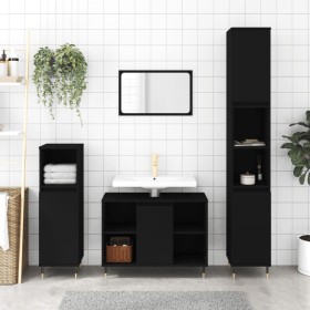 Black plywood 3-piece bathroom furniture set by vidaXL, Bathroom furniture - Ref: Foro24-3190292, Price: 176,45 €, Discount: %