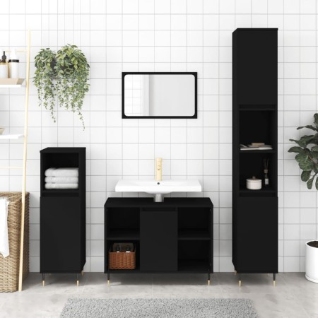 Black plywood 3-piece bathroom furniture set by vidaXL, Bathroom furniture - Ref: Foro24-3190292, Price: 174,17 €, Discount: %