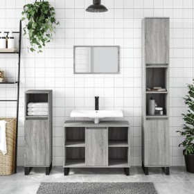 Sonoma gray plywood 3-piece bathroom furniture set by vidaXL, Bathroom furniture - Ref: Foro24-3190313, Price: 196,85 €, Disc...