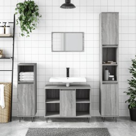 Sonoma gray plywood 3-piece bathroom furniture set by vidaXL, Bathroom furniture - Ref: Foro24-3190305, Price: 181,32 €, Disc...