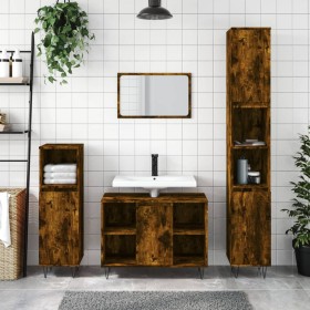 3-piece bathroom furniture set smoked oak plywood by vidaXL, Bathroom furniture - Ref: Foro24-3190304, Price: 195,99 €, Disco...