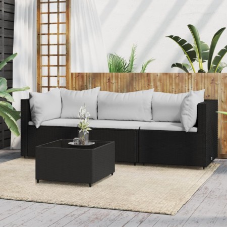 Gartenset mit Kissen 4-teilig aus schwarzem synthetischem Rattan von vidaXL, Outdoor-Sofas - Ref: Foro24-319735, Preis: 281,2...