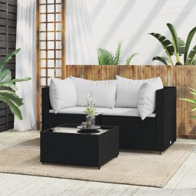 3-teiliges Gartenmöbel-Set und schwarze synthetische Rattankissen von vidaXL, Outdoor-Sofas - Ref: Foro24-319731, Preis: 201,...