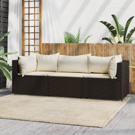 Set muebles de jardín 3 piezas y cojines ratán sintético marrón de vidaXL, Sofás de exterior - Ref: Foro24-319750, Precio: 22...